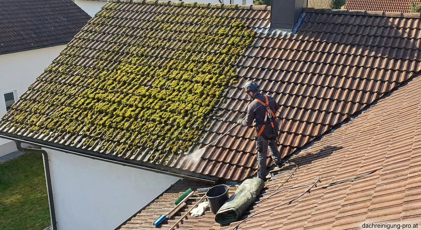 Dachentmoosung in Arbeit - Schritt für Schritt Anleitung