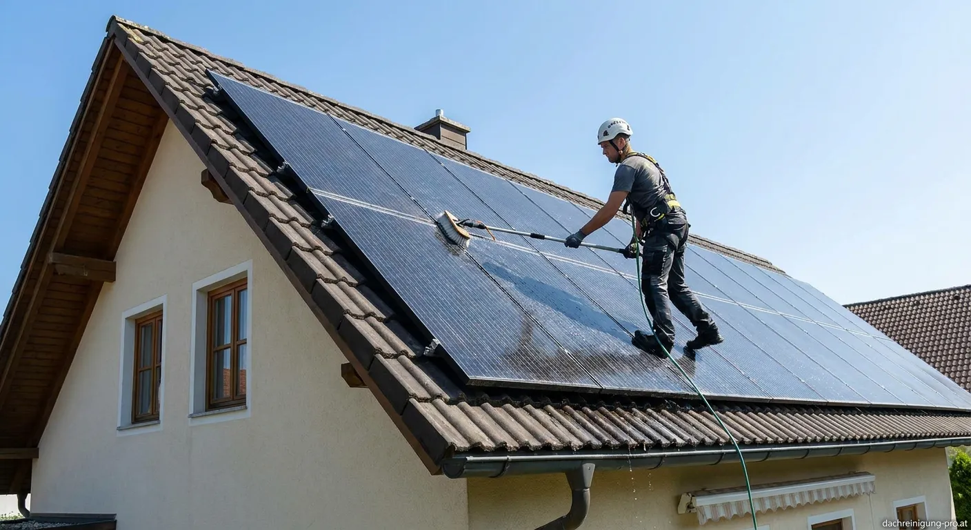 Professionelle Reinigung von Aleo Solar Modulen auf dem Dach
