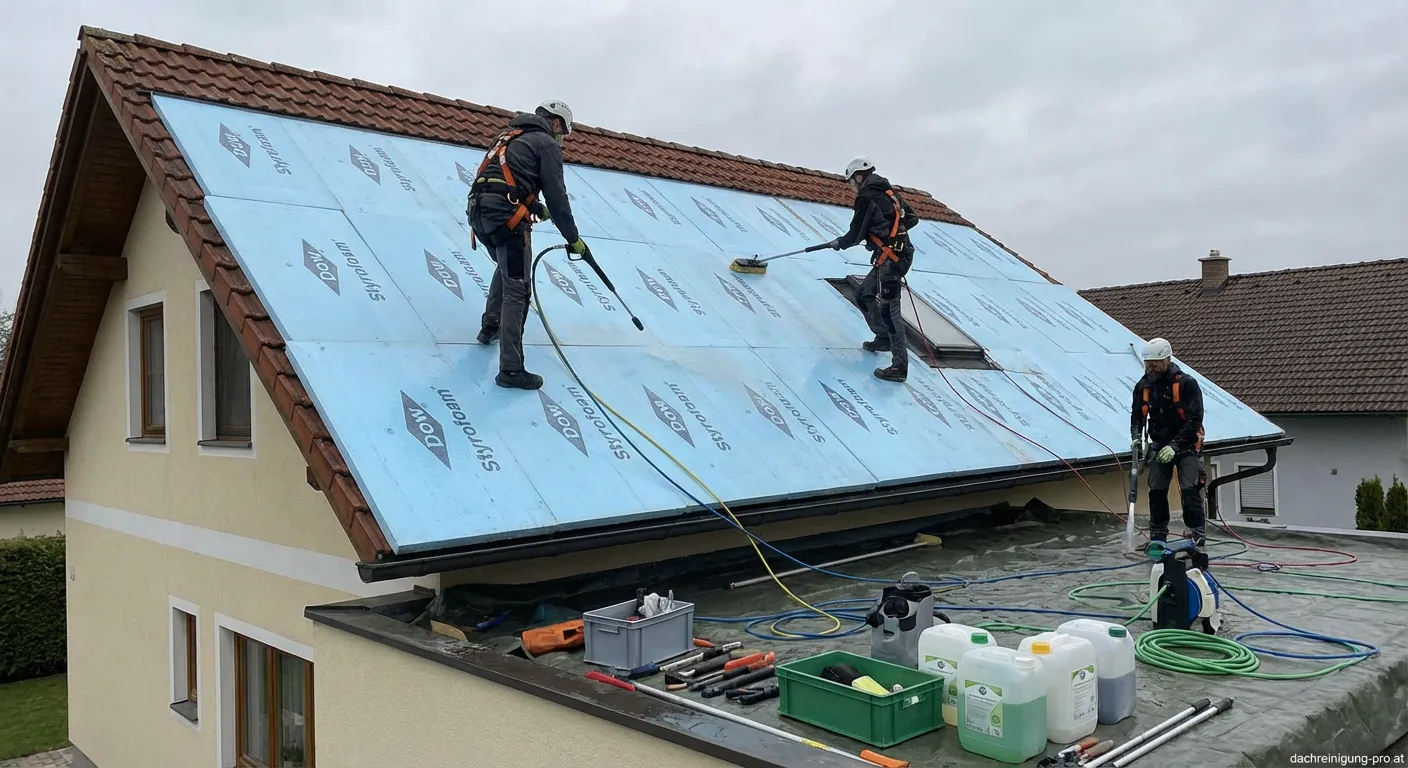 Professionelle Reinigung von Dow Styrofoam Dächern mit speziellen Werkzeugen