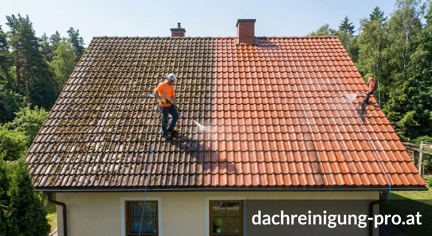 Dachreinigung mit Hydrophobierung eines Ziegeldachs