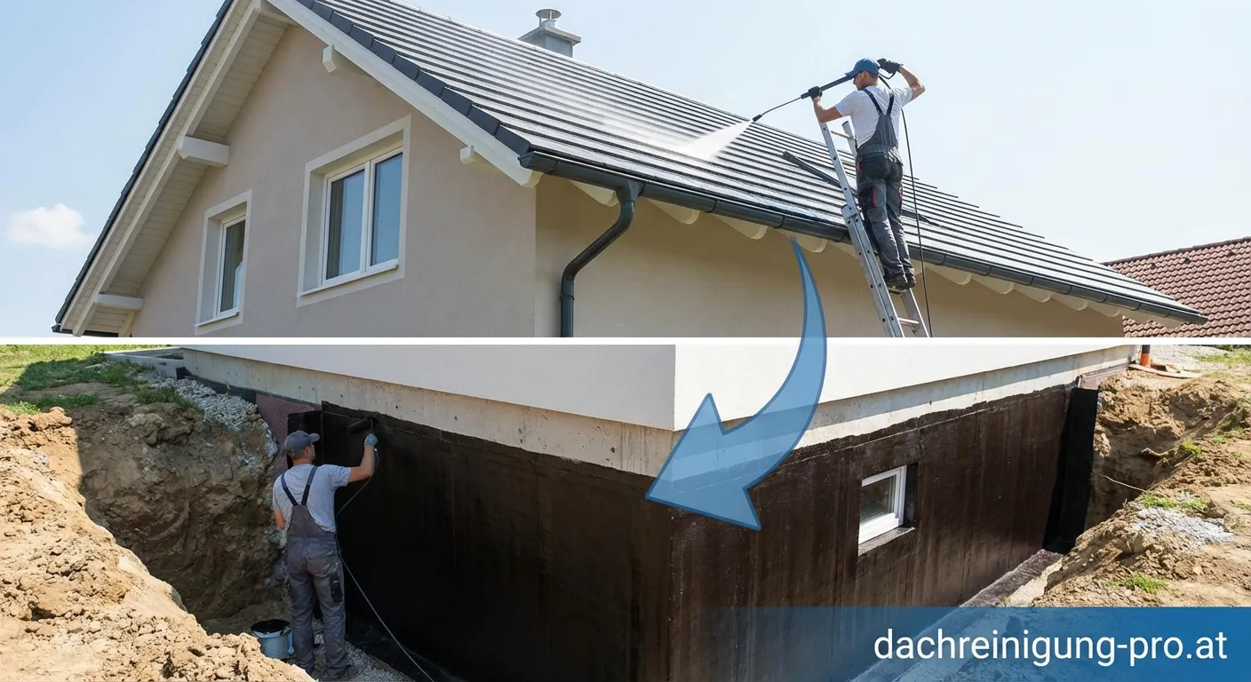 Professionelle Dachreinigung und Kellerabdichtung an einem Einfamilienhaus