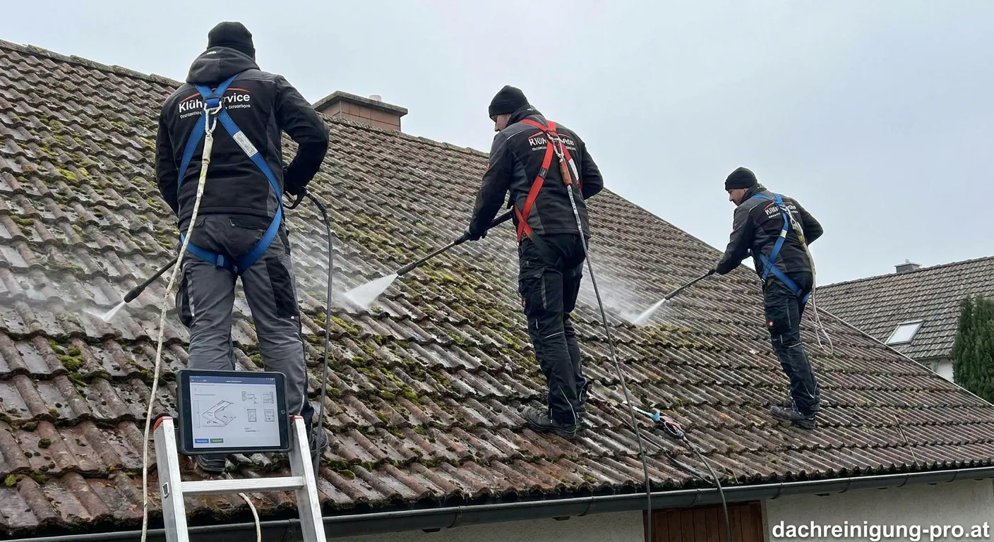 Professionelle Dachreinigung Klüh Service mit modernem Equipment