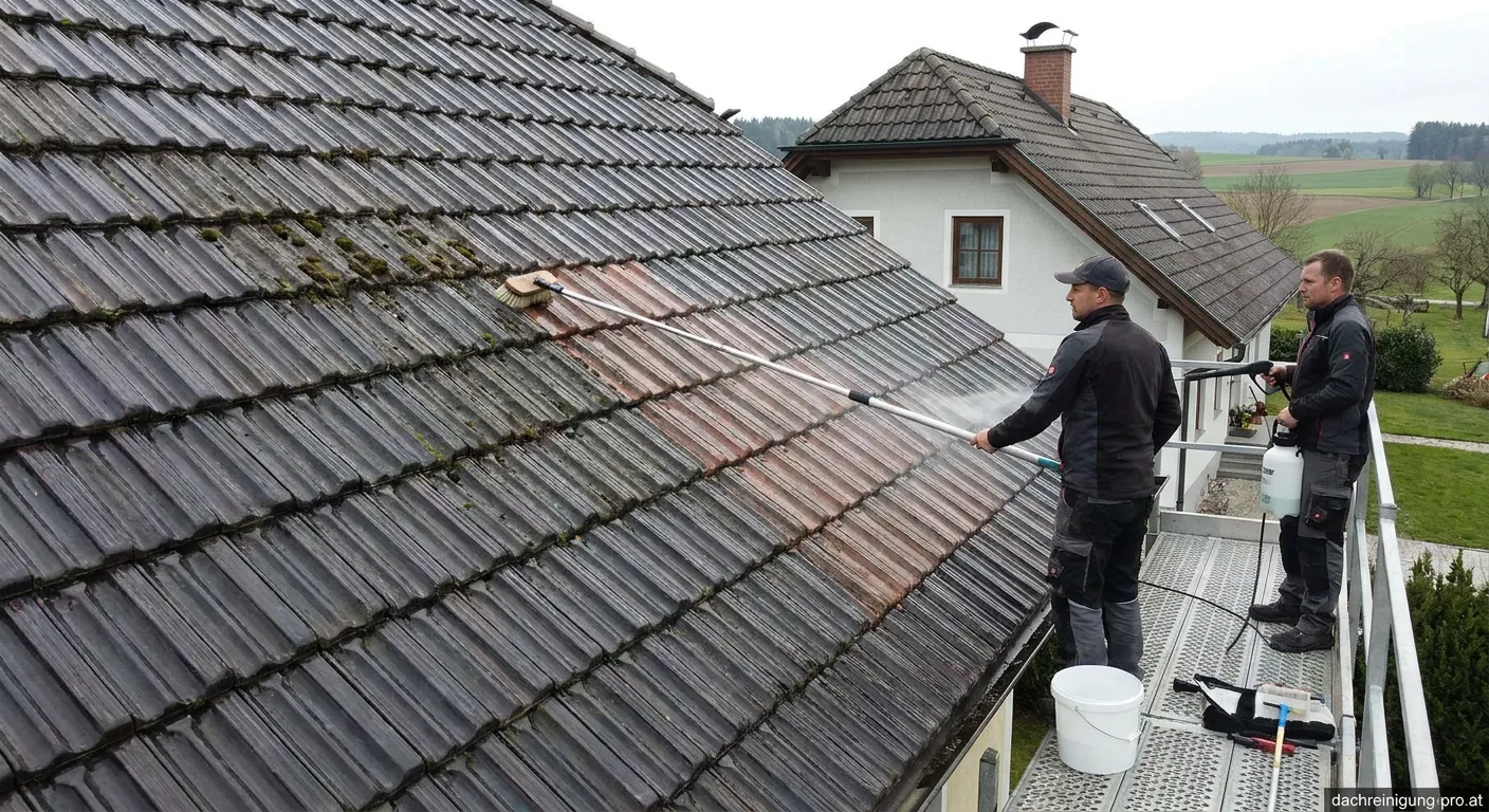 Laumans-Ziegeldach wird professionell gereinigt