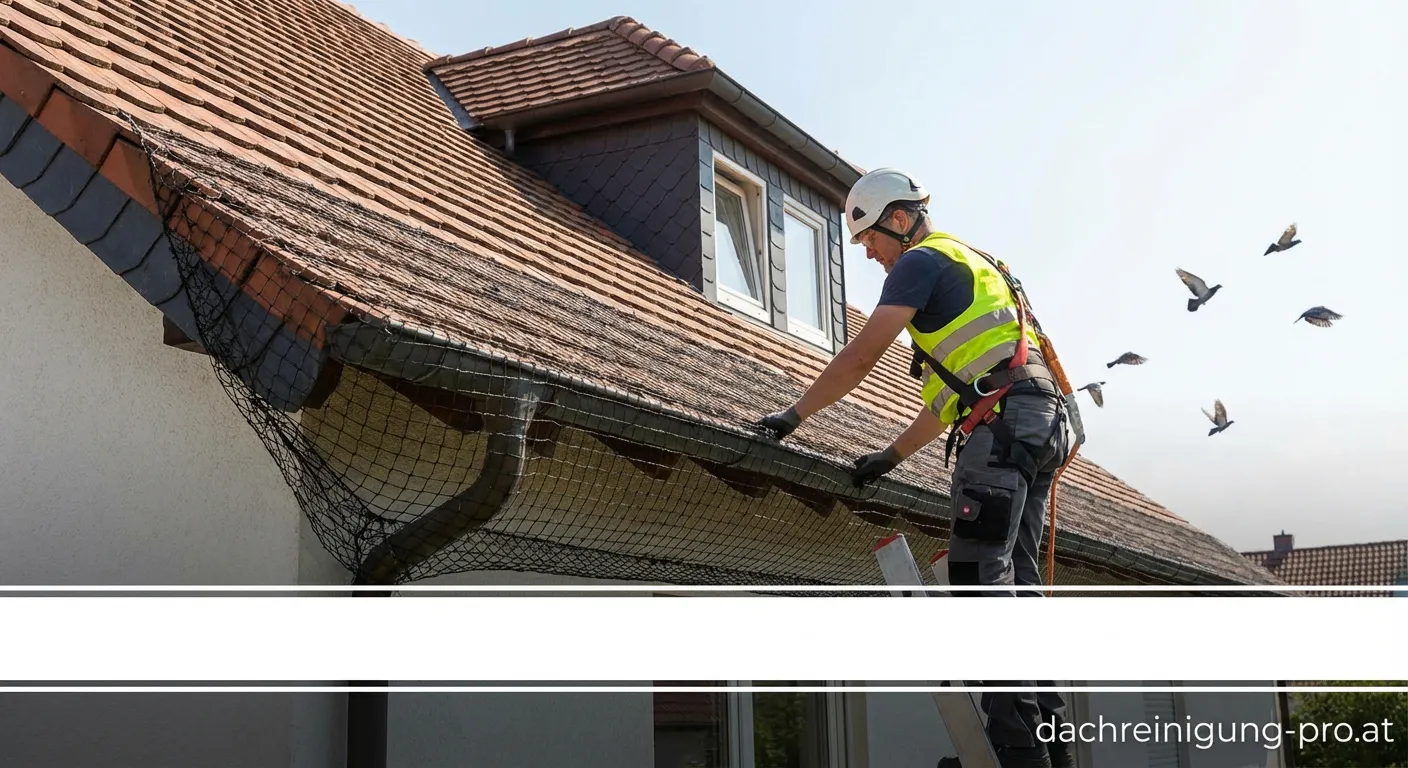 Professionelle Installation von Vogelnetzen nach der Dachreinigung