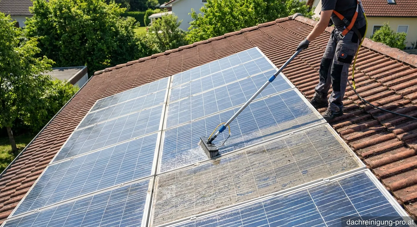 Dachreinigung und professionelle Reinigung von Solarmodulen auf dem Hausdach