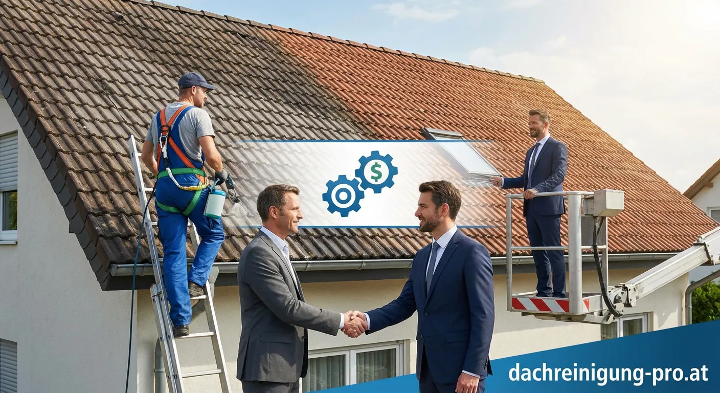 Dachreiniger und Vereinsmitglied geben sich die Hand, Symbol für Sponsoring-Partnerschaft