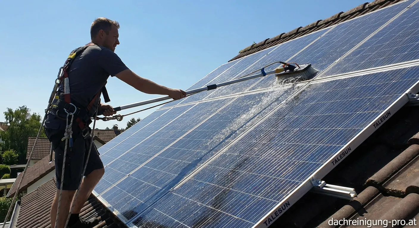 Professionelle Dachreinigung von Talesun Solar Modulen auf einem Ziegeldach
